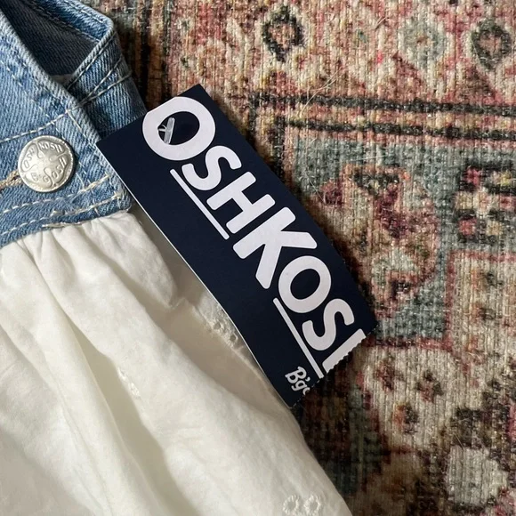 Oshkosh B’Gosh Girls Overall Jean White Cotton Eyelet Dress NWT Size 3T - Picture 2 of 8